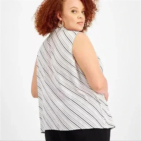 Bar III Bias Striped Tie-Neck Blouse 1x & 2x - Picture 2 of 3